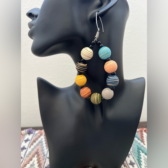 Multicolor Beaded Hoop Earrings - Picture 1 of 3